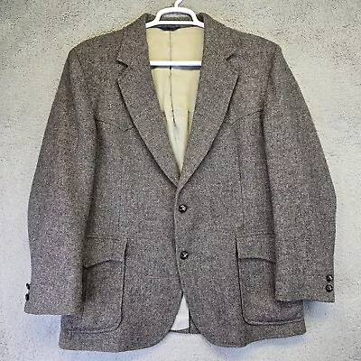 Vintage Pendleton Sports Coat Mens 46 Gray Tweed Blazer Wool Western Suit Jacket • $49.48