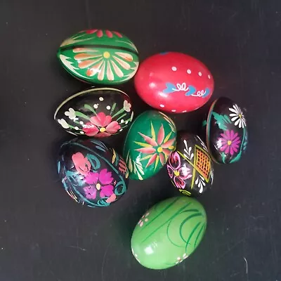 Vintage Lot Of 8 Assorted Hand Painted Flowers Wooden Easter Egg Decor • $12.50
