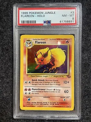$59.99 • Buy Pokemon Flareon 3/64 Jungle Holo Vintage PSA 8