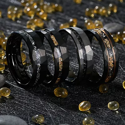 ATOP 8mm Meteorite Black Sliver Gold Tungsten Ring Line Men Wedding Band • $19.99