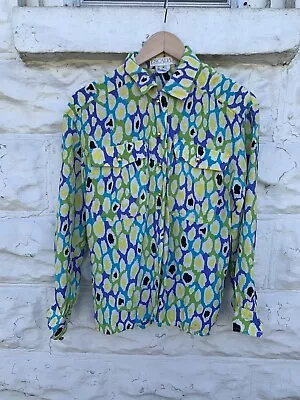 Vintage Rainbow Lepord Print Escada Blouse Green Silk Button Front Party • $30