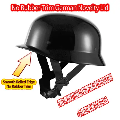 $37.95 • Buy German Gloss  Black  Style No Rim Low Profile  Motorcycle Novelty Helmet 