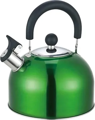 Green Stainless Steel Whistling Kettle 3L Stove Top Hob Kitchenware Tea Camping • £8.95