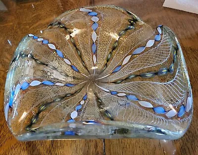 Vintage Murano Art Glass Dish Zanfirico Lattice Ribbons Gold/Copper Aventurine • $165