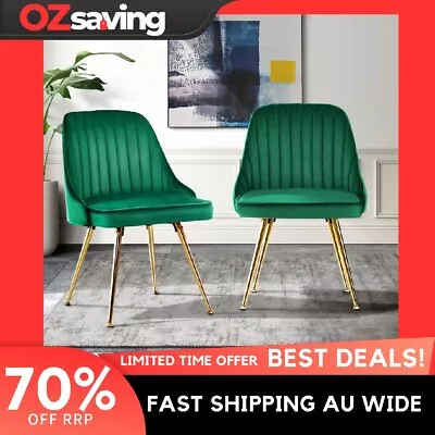 Velvet Green Dining Chairs With Golden Splayed Legs And High Resilience Foam Set • $140.75