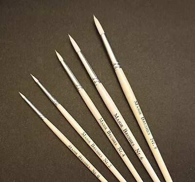 Set Of 5 Fine White Synthetic Sable Artist Paint Brushes Sizes 0 2 4 6 8     WH • £5.25