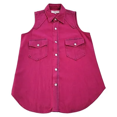 Vintage Guess Acid Wash Denim Shirt Medium Pink Sleeveless Western Button Up USA • £44.75