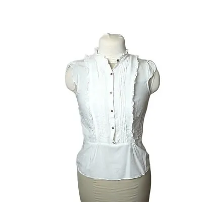 Zara Basic Small White Ruffle Trim Cap Sleeve Peplum Blouse • $22