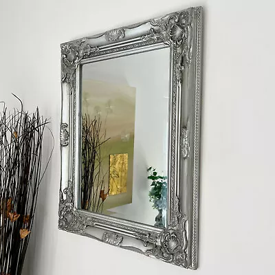 £26.99 • Buy Silver Baroque Rococo Wall Mirror Shabby Chic Rectangle Wood Frame French Style 