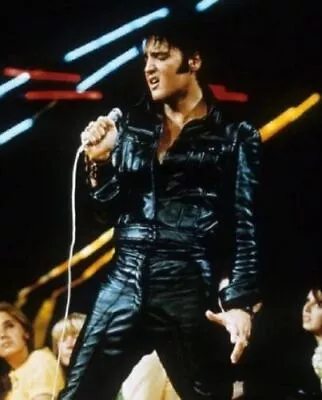 Mens Rock N Roll Elvis Presley Black High Grain Sheep Skin Leather Jacket • $89.99