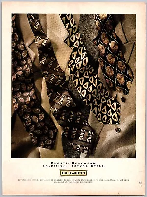 Bugatti Neckwear Tradition Texture Style Dec 1994 Full Page Print Ad • $11.99