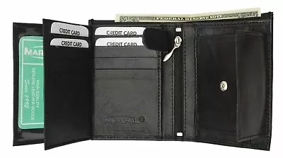 Men's European Cowhide Black Leather Trifold Wallet 3 ID8 Slots Change Pocket • $15.99