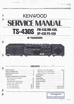 Service Manual Instructions For Kenwood TS-430 S FM-430 MB-430 SP-430 PS-430 • $24.89