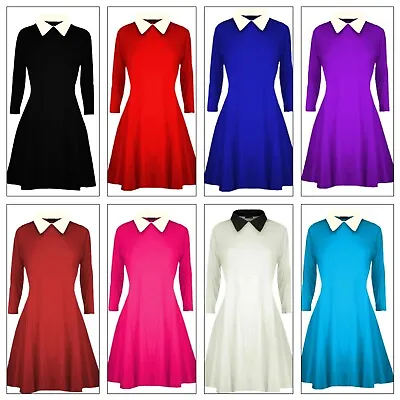 £9.50 • Buy Girls Plain Colour Long Sleeves Flare Swing Dress With Collar