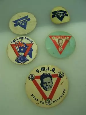 Five YMCA YWCA Appeal Donation Card Celluloid Badges Pins                   3016 • $19.95