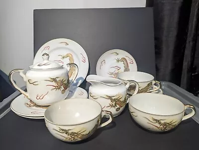  Japanese Lithopane Kutani Dragon And Geisha  Design Tea Set Hand Painted 1930 • £150