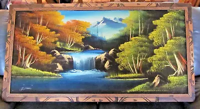Vintage Velvet Painting Mountain River Scene Large 25.5  X 48.5  • $149