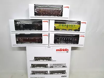 Marklin HO Scale USA Coal Hopper Car Set Of 5 W/ Coal Loads NOS 45654 • $228