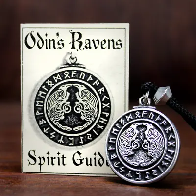 Pewter Odin Ravens Pendant Huginn And Muninn Norse Asatru Necklace Rune Jewelry • $19.99