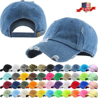 Solid Distressed Vintage Cotton Polo Style Baseball Ball Cap Hat 100% Cotton NEW • $12.99