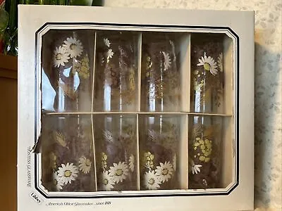 Set Eight Vintage Libbey Retro Floral 70s Juice Drinking Glasses Mint/New In Box • $59.99