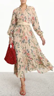 $360 • Buy ZIMMERMANN Kirra Floral Printed Cotton & Silk Blended Maxi Dress Size 0