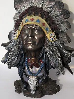 Native American Indian Chief Of The Plaines Bust Statue. Heavy Resin. • £59