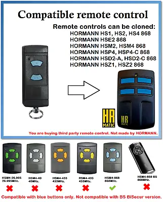 Remote Control Duplicator For HORMANN HSE2 868 (Blue Button Only) • £14.85