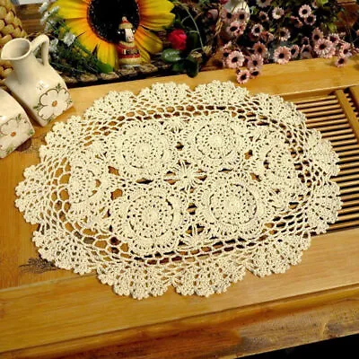 Vintage Hand Crochet Doilies Oval Cotton Lace Doily Table Runner Mats 30x45cm • £6.47