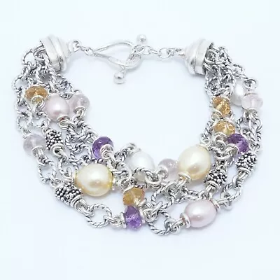 Michael Dawkins Sterling Silver Multi Gemstone & Pearl Toggle Bracelet 8.25  • $94.99