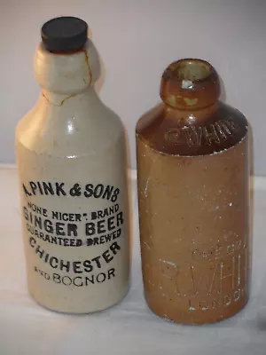 R.white London & A Pink & Sons Chichester. Bognor Stoneware Ginger Beer Bottles • £9.99