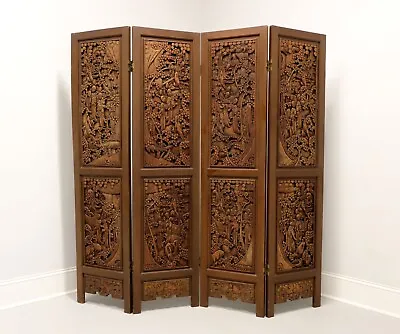 Mid 20th Century Balinese Carved Teak Folding Room Divider Screen • $2395