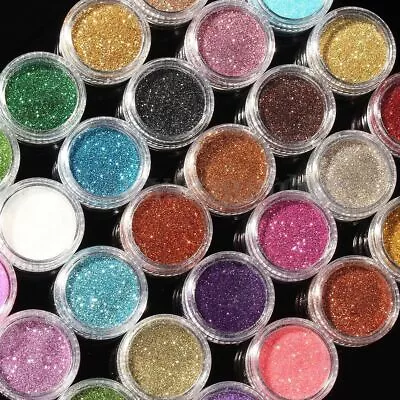 24 Fine Dust Glitter Nail Art Pot Face Body Eye Shadow Craft Iridescent Cosmetic • £3.99