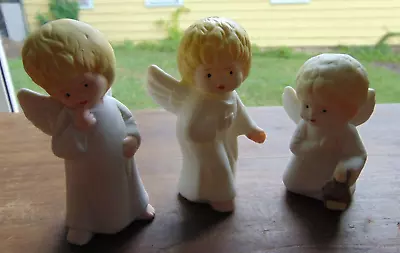 3 Bisque Porcelain Angels Figurines  Blond Taiwan Vintage • $7.65