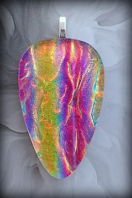 Dichroic Glass Pendant Necklace  Northern Lights Rainbow Glow Fused Glass Art • £20.99