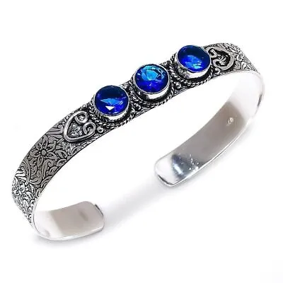 Blue Tanzanite Gemstone Handmade 925 Sterling Silver Cuff Bracelet Sz 7-8  • £10.67