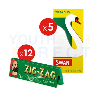 600 Zig Zag Green Regular Rolling Papers & 600 Swan Extra Slim Filter Tips COMBI • £6.95