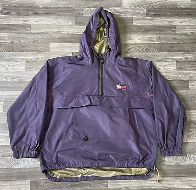 Vintage Tommy Hilfiger Anorak Windbreaker Jacket Men’s 2XL Purple Flag Logo 90s  • $45