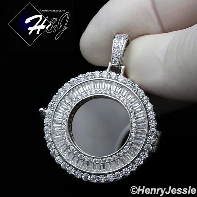 Men Women Solid 925 Sterling Silver Icy Bling Cz Photo Locket Round Pendant*s317 • $79.99