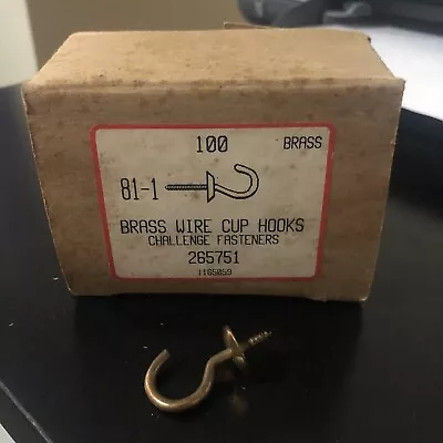 100 Vintage NOS 81-1 Brass Wire Cup Hooks Challenge Fasteners • $20
