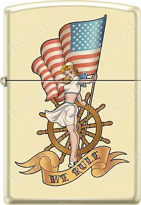 Zippo Pinup Nautical Flag Cream Matte WindProof Lighter NEW • $21.24