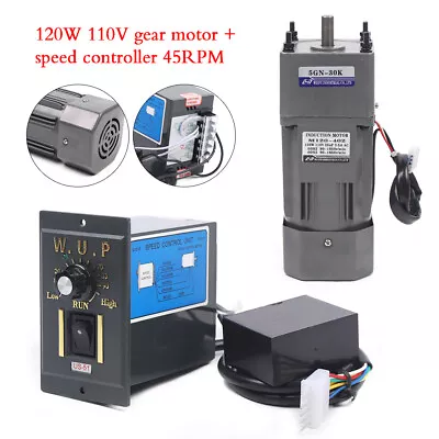 110V 120W AC Gear Motor Electric+variable Speed Reduction Controller 1:30 45RPM • $105