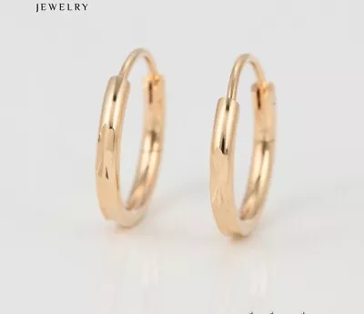 9ct 9K Yellow Gold Plated Men Women Girls Tiny Sleeper Hoop Earrings 15mm Gift • £7.99