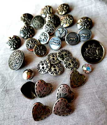 Vintage Silver Tone Button Lot 2oz Round & Heart Shaped • $5.99