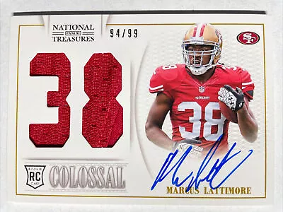 2013 National Treasures MARCUS LATTIMORE Rookie Colossal Jersey Auto 94/99 49ers • $15