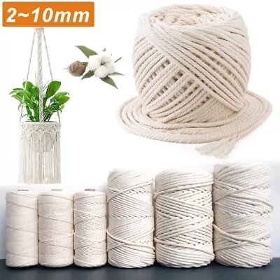 £1.99 • Buy 2-10mm Natural Beige Cotton Twisted Cord Rope Artisan Macrame String DIY Craft