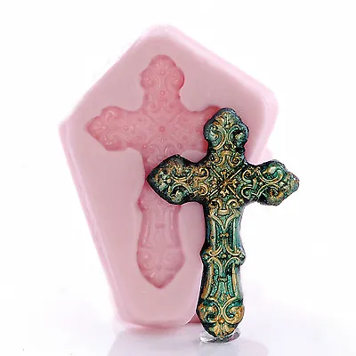 Cross Silicone Mold Resin Polymer Clay Food Safe Fondant Chocolate  (844) • $10.99