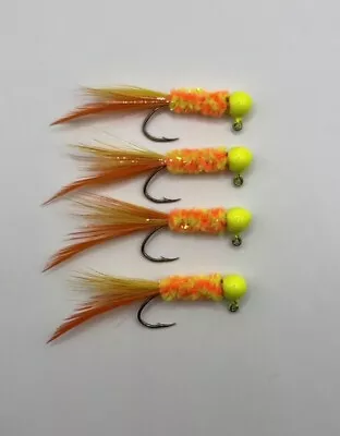 Hand Tied Feather Tail Crappie Jigs Orange And Yellow 1/16th Ounce New • $6.50
