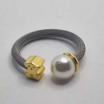 Tous Icon Mesh Ring With Pearl And Bear Motif Size 6.5 • $52