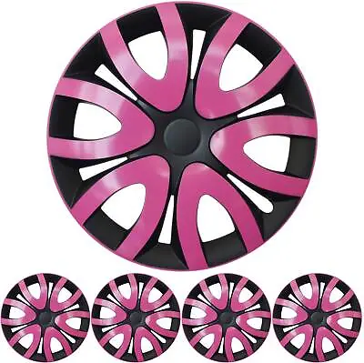 15 Inch 4x Premium Design Hubcaps Set   Mika   IN Pink/Black • $160.71